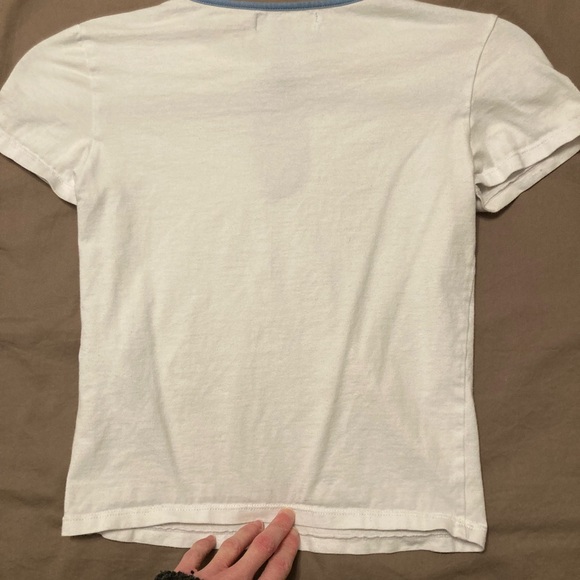 Motel Rocks Cropped White Tee with Blue Trim - Picture 2 of 5